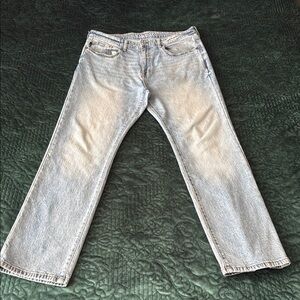 Blue Straight Leg Jeans with Faded Finish